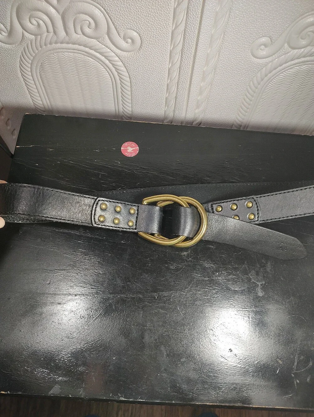 Lauren Ralph Lauren Black Leather Double Ring Belt with Brass Hardware Size XL